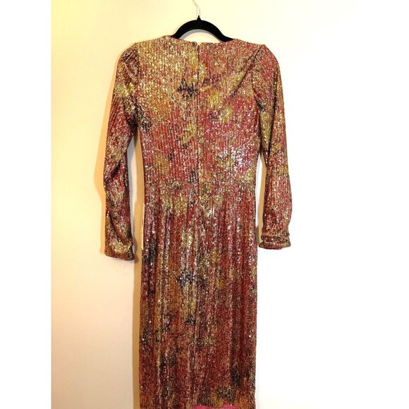 NWT Theia Sequin midi Cocktail Dress pink gold Size 4 Sample [jb] - Picture 3 of 7